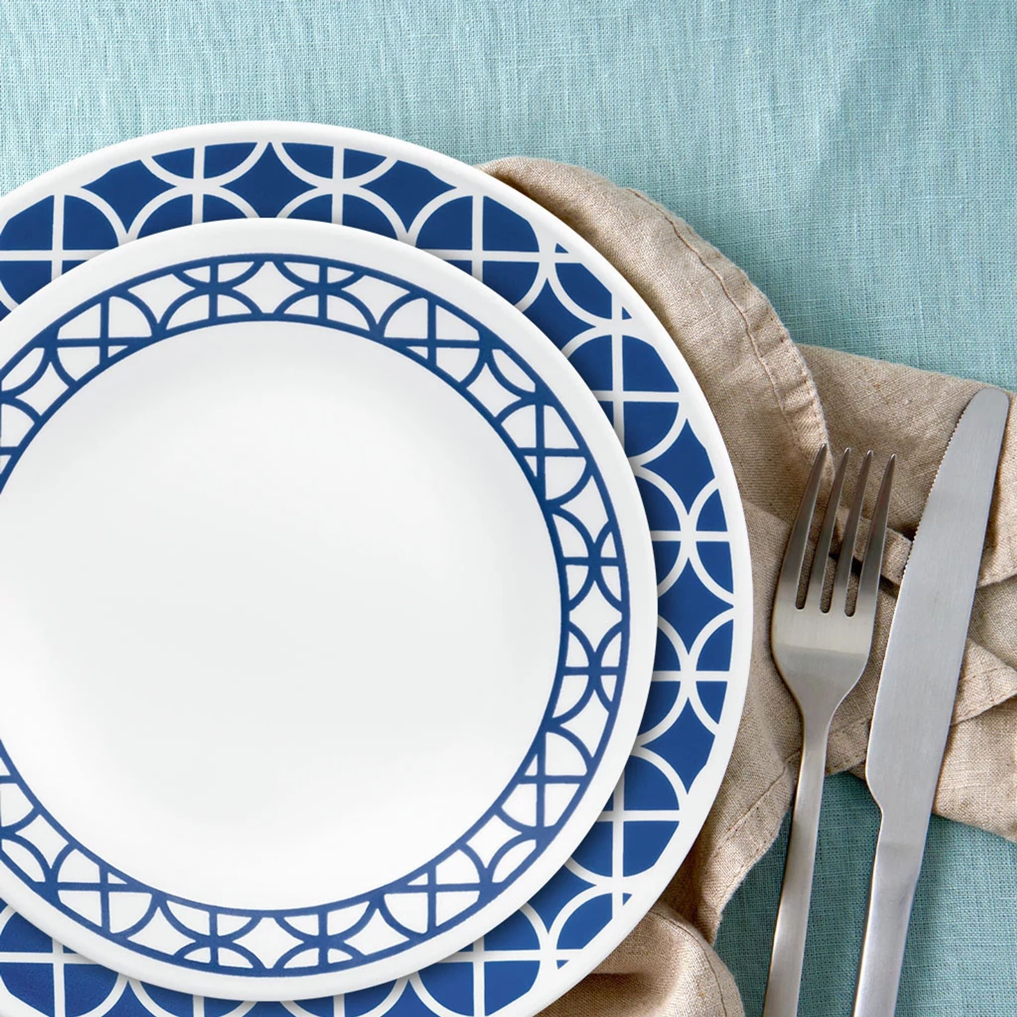 Corelle® Cobalt Circles 12-piece Mugless Dinnerware Set, Service of 4